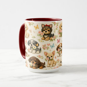 Taza de cachorro lindo con mariposa floral – Arte 