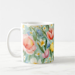 Taza De Café С campo floral de primavera lleno de color. Pintur
