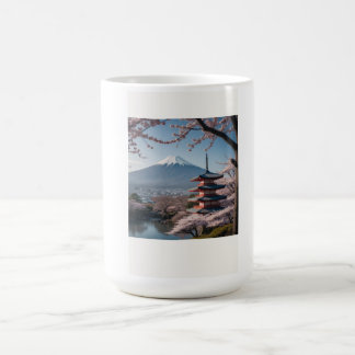 TAZA DE CAFÉ 日本の春の最も美しい瞬間を凝縮したような一枚です。富士山を背景に、五重塔と満開の桜が描かれています。