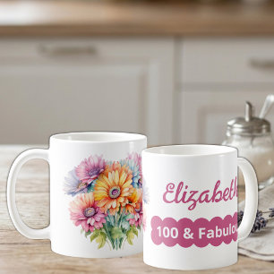 Taza De Café 100 cumpleaños nombre flores gerbera rosa