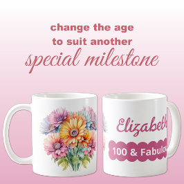 Taza De Café 100 cumpleaños nombre flores gerbera rosa
