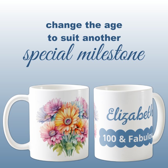 Taza De Café 100 cumpleaños nombre gerbera flores azul (Subido por el creador)