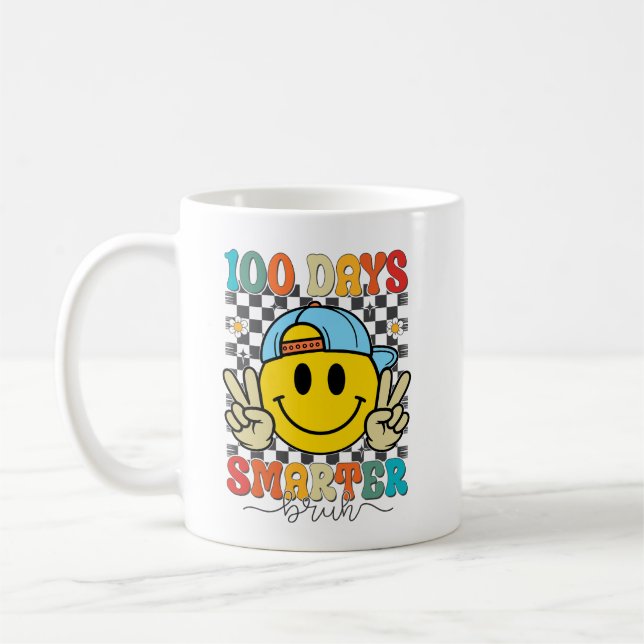 Taza De Café 100 Days Smarter Bruh Funny 100 Days Of School (Izquierda)