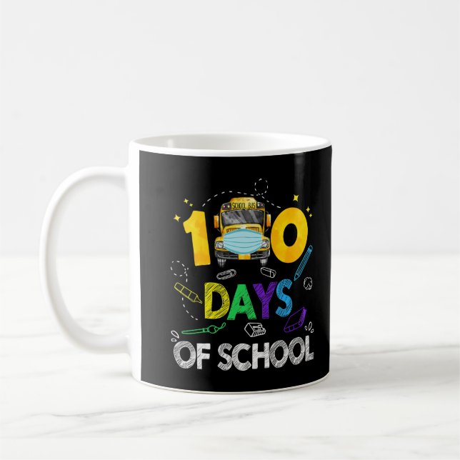 Taza De Café 100 Días De Divertido Autobús Escolar Cara Máscara (Izquierda)
