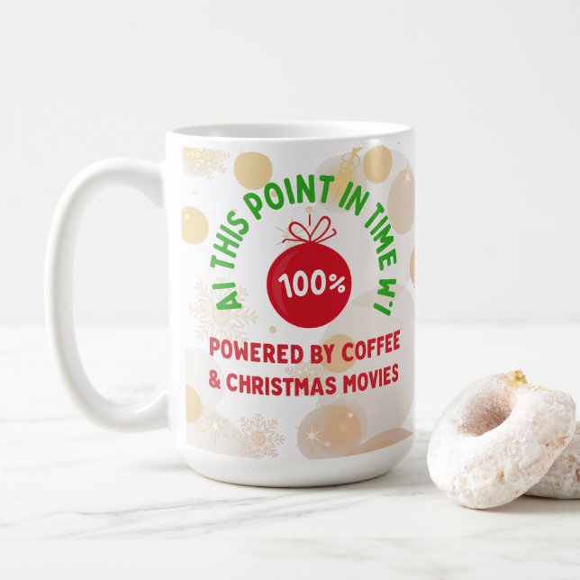 Taza De Café 100% Powered by Coffee & Christmas Movies – Funny  (Con donut)