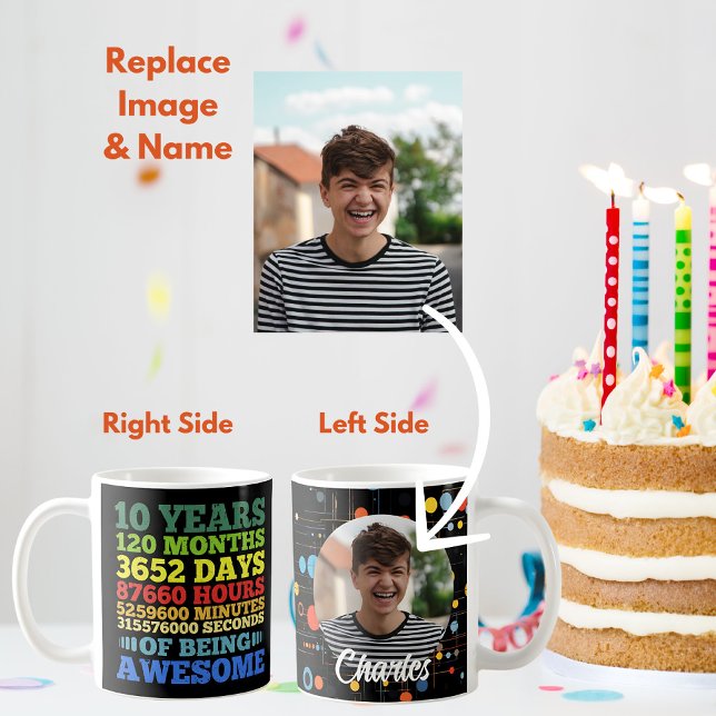 Taza De Café 10 años 10 cumpleaños 120 meses personalizados (Subido por el creador)