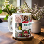 Taza De Café 10 Borde fotográfico con centro de texto - gris Ve<br><div class="desc">Utilice fotos de 10 cuadrados y haga un regalo único con un tipo de letra de guión moderno en un color verde azulado. Las fotos bordean el texto y resaltan fotos de familiares y amigos.</div>