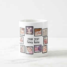 Taza De Café 10 Collage de fotos Con Texto Personalizado Blanco