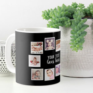 Taza De Café 10 Collage de fotos con texto personalizado negro
