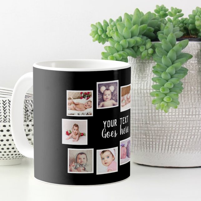 Taza De Café 10 Collage de fotos con texto personalizado negro (Subido por el creador)