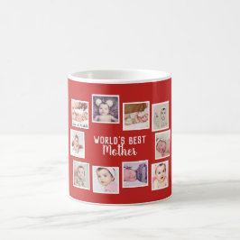 Taza De Café 10 Collage de fotos con texto personalizado rojo