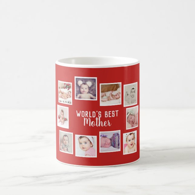 Taza De Café 10 Collage de fotos con texto personalizado rojo (Centro)