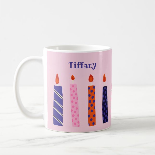 Taza De Café 10 Velas de cumpleaños rosadas y moradas de Bonito (Izquierda)