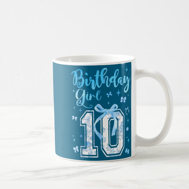 Taza De Café 10th Birthday Girl Blue Toile Coquette Bow 10 Year (Derecha)