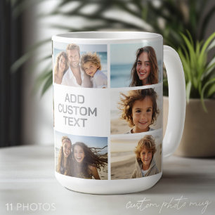 Taza De Café 11 Collage de Fotos - Gris y Blanco con Texto