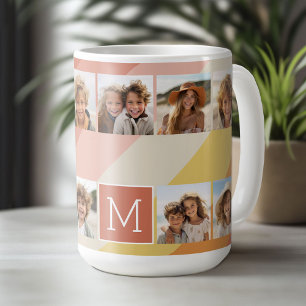 Taza De Café 11 Collage de fotos - Retro Stripes Coral Peach Go