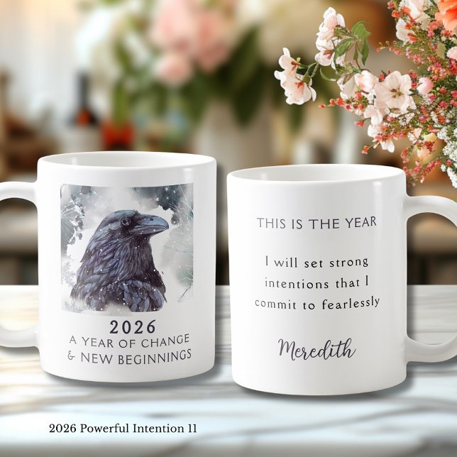 Taza De Café 11. Cuervo 2026 Año de Cambio Intención Poderosa (Raven 2026 Year of Change and New Beginnings Powerful Intention 11 Coffee Mug)