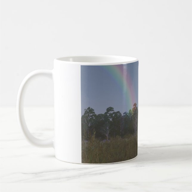 Taza De Café 11oz mug with "Rainbow on the Meadow" image (Izquierda)