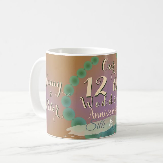 Taza De Café 12° Aniversario Boda Silk & Jade Coffee Mug (Anverso izquierdo)