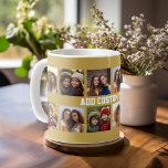 Taza De Café 12 Collage de fotos con fondo dorado<br><div class="desc">Añade tus fotos favoritas a esta plantilla divertida. Puedes usar fotos de Instagram o cualquier foto para esta cuadrícula.</div>