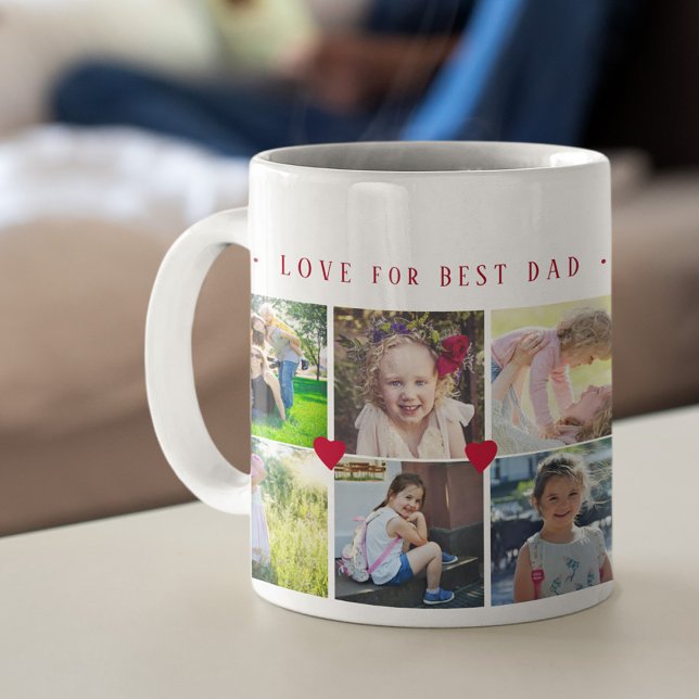 Taza De Café 12 collage de fotos LOVE for BEST DAD script rojo (Subido por el creador)