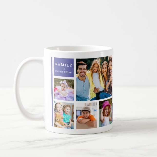 Taza De Café 12 Family Photo Collage Quote Monogrammed Purple (Izquierda)