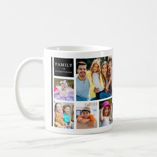 Taza De Café 12 Family Photo Collage Quote Monogrammed White (Izquierda)