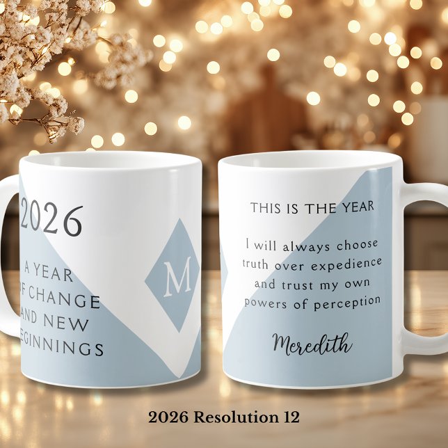 Taza De Café 12. Resolución de Año Nuevo para el año 2026 de Ca (2026 Year of Change and New Beginnings Dusty Blue Resolution 12 Coffee Mug)