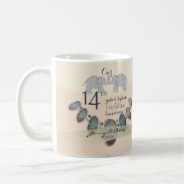 Taza De Café 14° Aniversario Boda Opals & Elephants