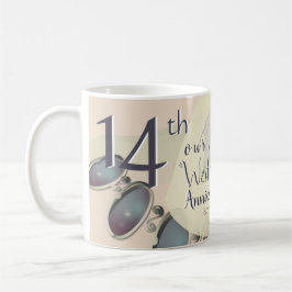 Taza De Café 14° Aniversario Boda Opals & Elephants