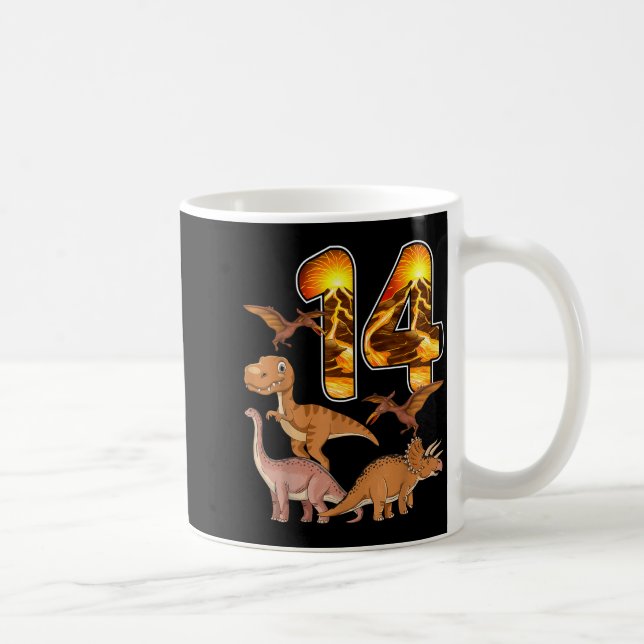 Taza De Café 14th Birthday Dinosaur T-rex 14 Years Old Birthday (Derecha)