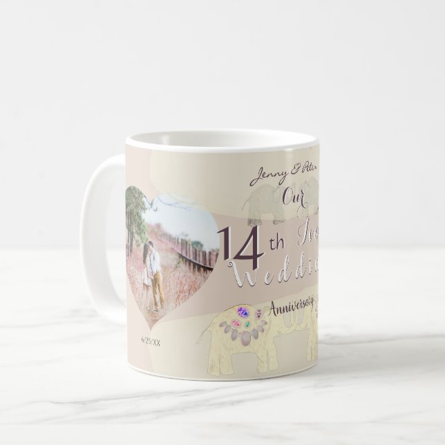 Taza De Café 14th Wedding Anniversary Ivory  Coffee Mug (Anverso izquierdo)