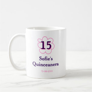 Taza De Café 15.ª quinceañera feliz cumpleaños púrpura rosa
