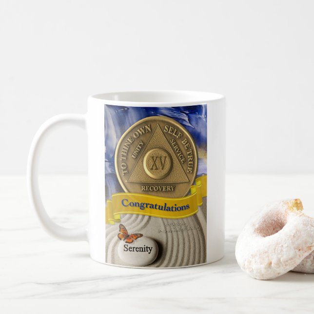 Taza De Café 15 años NOMBRE PERSONALIZADO Aniversario Serenidad (Con donut)