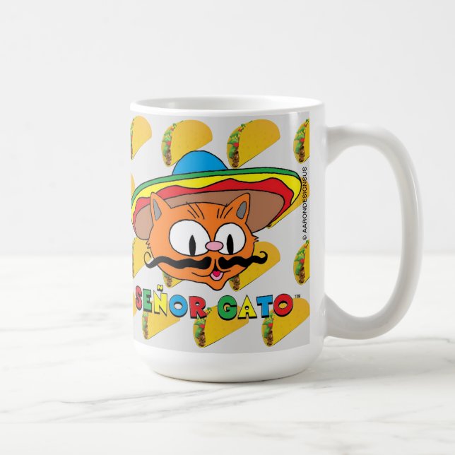 Taza De Café 15 Ounce Personalizado Senor Gato Taco ama a Big (Derecha)