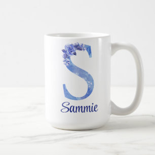 Taza De Café 15 oz Personalizado Acuarela Azules y Floral