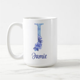 Taza De Café 15 oz Personalizado Acuarela Azules y Floral