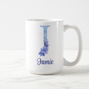 Taza De Café 15 oz Personalizado Acuarela Azules y Floral