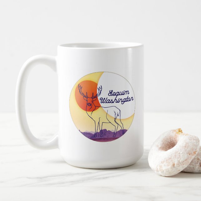 Taza De Café 15oz Mug: Secuestro de paisajes de elk y montaña,  (Con donut)