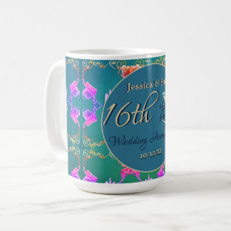 Taza De Café 16.º Aniversario Boda Cera, Estacia y Peridot
