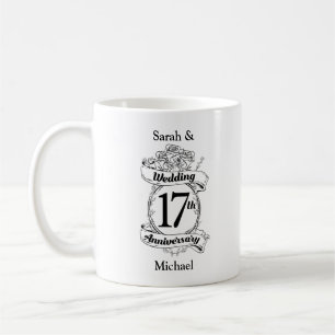 Taza De Café 17° Aniversario Boda Rosas blancas y negras