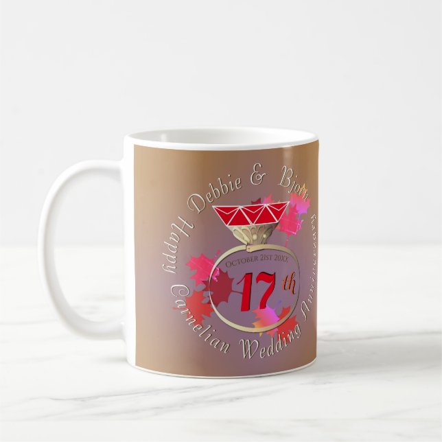 Taza De Café 17° Aniversario del Boda Anillo de Carnelia 2 lado (Izquierda)