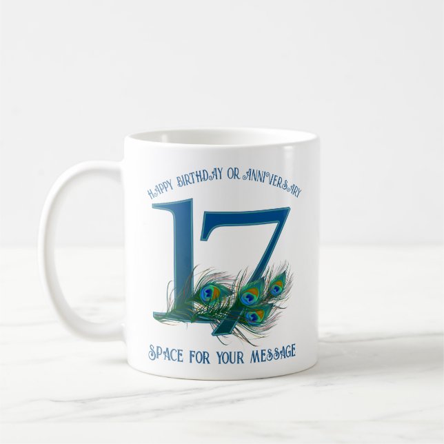 Taza De Café 17th Birthday Or Anniversary Peacock Feather (Izquierda)