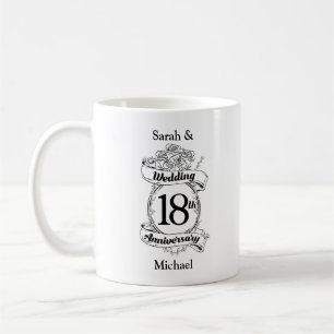 Taza De Café 18° Aniversario Boda Rosas blancas y negras