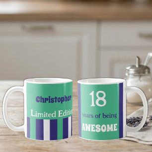 Taza De Café 18 años de ser genial nombre verde púrpura