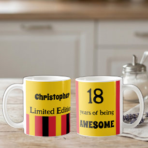Taza De Café 18 años de ser increíble nombre amarillo rojo