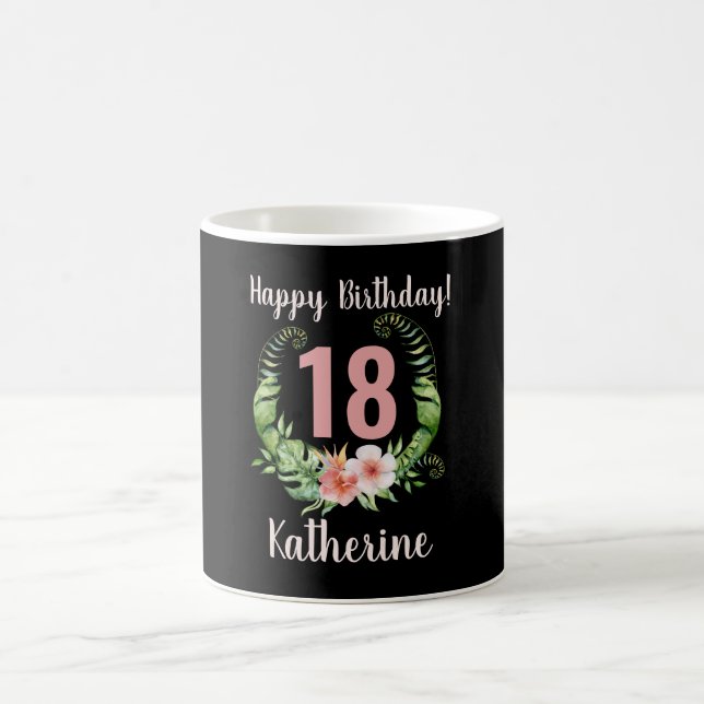 Taza De Café 18 años o cualquier edad Cumpleaños Rubor Pink Flo (Centro)