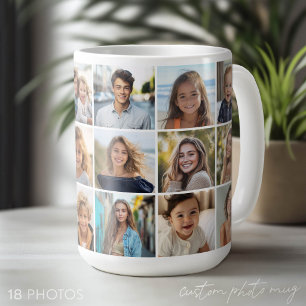 Taza De Café 18 Collage de Fotos - Cuadrícula Mínima con Blanco