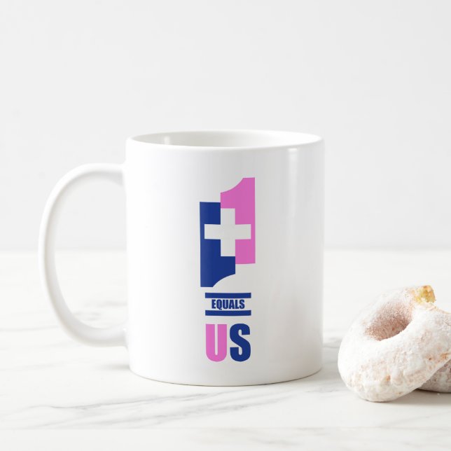 Taza De Café 1+1=Mugre estadounidense en azul y rosa para mostr (Con donut)