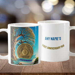 Taza De Café 1 Año Árbol de la Vida Moneda AA con Nombre Person